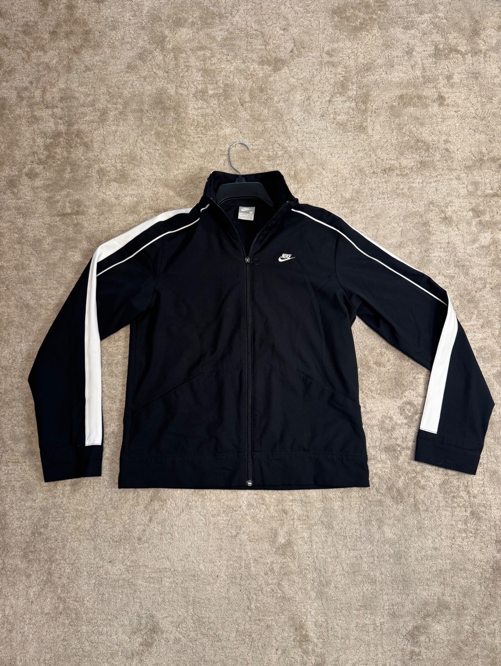 Nike Men's Black Full-Zip Track Jacket with White Stripes Size M